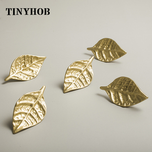 Golden Cabinet Knobs Leaf Shaped <strong>Chest</strong> Pulls Knob Unique <strong>Drawer</strong> <strong>Handle</strong> Solid Brass Decor Knobs Modern for Furniture C-3152 - Product Image 1