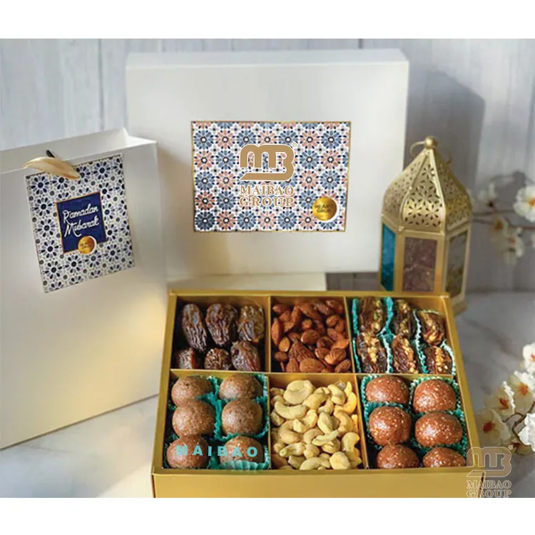 Custom Luxury Gold Middle East Baklava Dates Gift Box Chocolate Packaging Candied Dates Dried Fruits Kernels Nuts Paper Box