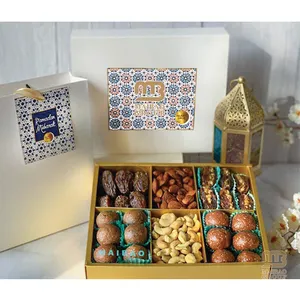 Benutzer definierte Luxus Gold Nahost Baklava Datteln Geschenk box Schokolade Verpackung Kandierte Datteln Trocken früchte Kernel Nüsse Papier box