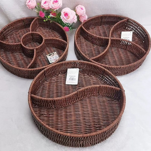 Round Divided Rattan Woven <b>Storage</b> <b>Basket</b> For Snacks Fruits Home Desktop Use Handmade 6972 - Product Image 1