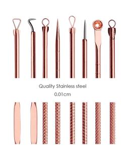 Estrattore di <span class=keywords><strong>Acne</strong></span> in oro rosa professionale in acciaio inossidabile per rimuovere l'<span class=keywords><strong>acne</strong></span> ago per punti neri 4 pezzi strumento di bellezza - Product Image 5