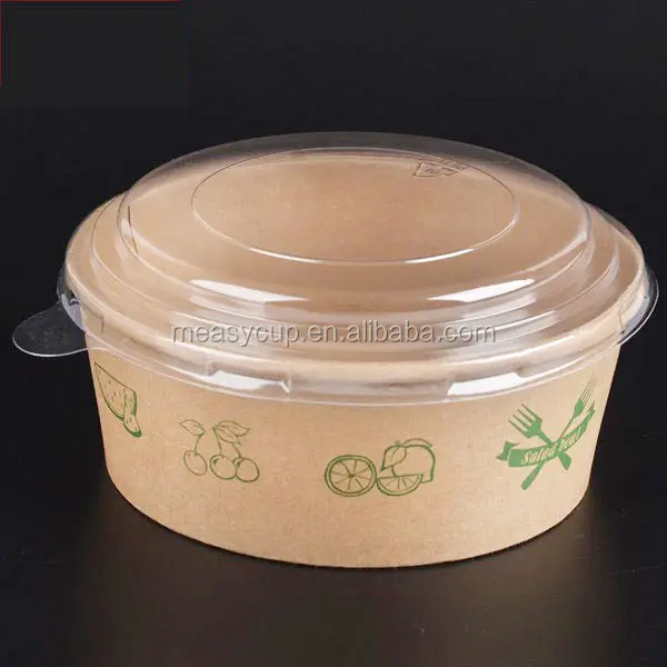 Có Thể Phân Hủy Sinh Học Dùng Một Lần Mang Đi Kraft Paper Salad Bowl Với Nắp PET, Kraft Trắng In Ấn Salad Bowl