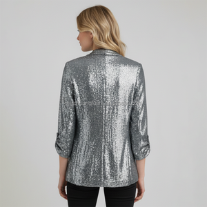Veste Blazer à Paillettes à Manches Plissées à Ouverture Devant Personnalisée pour Femmes - Product Image 2