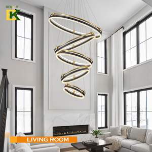 Lustre de Plafond LED 5 Couches Personnalisé Noir Or Acier Inoxydable Villa Appartement Haut de Gamme Télécommande Ovale Réglable - Product Image 3