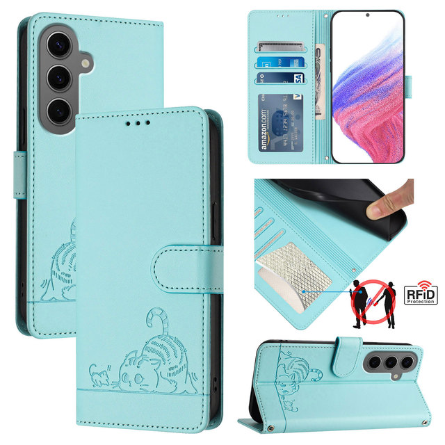 Cat Cartoon Wallet Pu Leather Phone Case for Samsung S24 Ultra S23 FE S22 Plus S21 S20 S10E S9 S8 S6 Edge S7 Flip Stand Cover