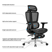 Chaise de bureau ergonomique de direction avec base pivotante réglable en hauteur, cadre en acier, dossier en maille, support PA+GF, certifiée BIFMA