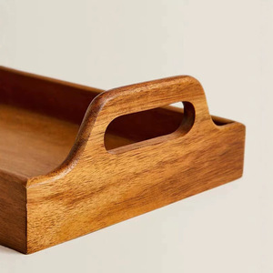 Rectangular Solid Wood <b>Tray</b> Walnut Wood With Handle Household Serving <b>Tray</b> For <b>Tea</b> And Fruit - Product Image 4