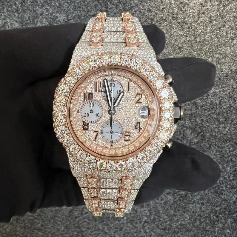 Goldleaf Sieraden Hiphop Custom Horloge Mannen Pols Luxe Iced Out Vvs Moissanite Diamant Mechanische Horloges Vrouwen Moissanite Horloge