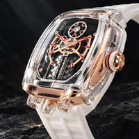 Montre pour homme transparente en cristal brillant, automatique, mécanique, lumineuse, bracelet en silicone caché, boîtier en forme de baril, Japon MIYOTA