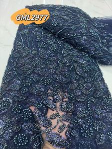 Ren vải french ren với thạch và hạt nặng thêu 100% Polyester sang trọng 3D Hàn Quốc Wedding Ren DRESS - Product Image 5