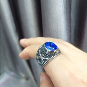 Yunnique Men's <b>Gold</b> Tone Steel <b>Ring</b> Red Rhinestone Geometric Bezel Setting Letter Design Vintage Military Style Fashion Jewelry - Product Image 3