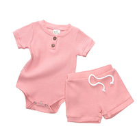 Ensemble barboteuse côtelée en coton biologique respirant pour nouveau-nés filles, avec short à cordon de serrage, collection mode pour bébés