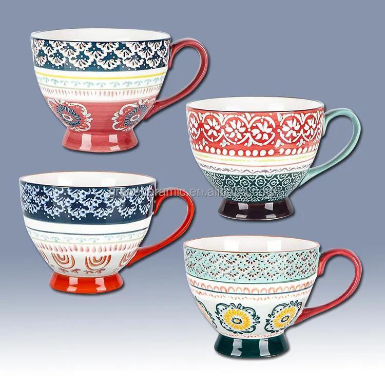 Caneca de porcelana estampada floral, 15oz de cerâmica, canecas grandes para café, leite, cappuccino, chá, leite, casá