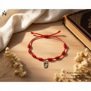 Tobillera de Acero Inoxidable con Nudo de Siete Estrellas, Letra G, Cuerda Roja, Amuleto de Protección Hecho a Mano - Product Image 2