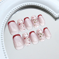 Ongles artificiels courts, carrés, rouges, en acrylique, à presser, vente en gros, pour la maison, pièces