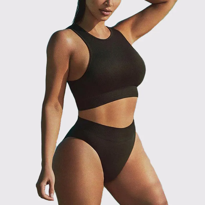 2021 Ins Vrouwelijke Populaire Strand Wear Suits Solid Tweedelige Fitness Yoga Activewear Hoge Kwaliteit Compressie Booty Korte Gym Sets