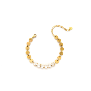 Pulsera de cristal de acero inoxidable 316L con baño de oro PVD, discos redondos con piedras transparentes para mujer. - Product Image 2