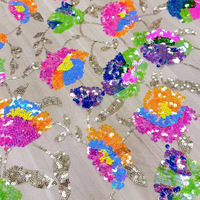 Coloré grande fleur Sequin tissu broderie tissu arc-en-ciel pleine toile robe de scène pour robe de soirée