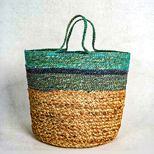 Modern <b>Green</b> 25x25x25cm Natural Jute Seagrass Storage Basket with Glass Spice Rack - Product Image 1