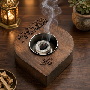 Quemador de Incienso de Sándalo Hecho a Mano con Inserto Metálico, Difusor Aromático, Forma de Cuenco Decorativo para Mesa, Uso Doméstico, Ramadán, Eid - Product Image 1