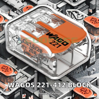 Connecteur rapide électrique Wagos 2 pôles 221-412 avec boîtier en nylon, bornier lumineux LED en stock pour applications électriques