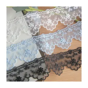 Affninty Elegant Floral Scalloped White Tulle Embroidery Lace Trim For Dress Skirt Costume Design Veil Edge