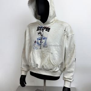 Sudadera Corta con Capucha TOPSHOW, Estilo Urbano, Estampado Gráfico Personalizado, Hombros Caídos, Tejido Grueso de Felpa Francesa, 100% Algodón, Estilo Desgastado - Product Image 1