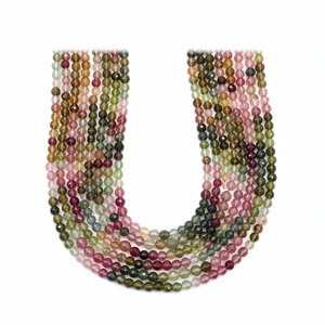 Perles de pierres précieuses de tourmaline rondes à facettes 3.5MM multicolores naturelles Perles de pierre multi-tourmaline de 10 ''pouces - Product Image 1