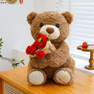 HECION Baumwolle PP-Baumwolle Gefüllter Teddybär Plüschtier mit Rosenblume Geschenk-Bär Plüschpuppe Valentinstag-Geschenk - Product Image 5
