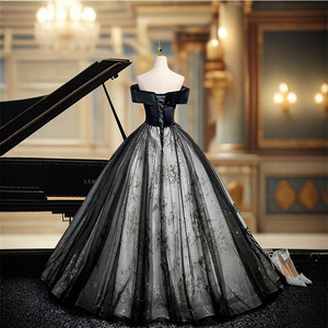 Black Ball Gown Sweetheart Neckline Empire Waist Floral Print Evening Dress for Party Wedding Ceremony - Product Image 4