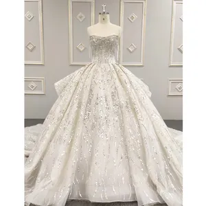 China Factory Plus Size Voll perlen und Pailletten träger los Schöne Luxus Royal Weeding Dress Brautkleider Großhandel