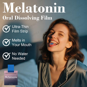 Amaz Melatonin Oral Strip Private Label Bebas Gula Permen Penyegar Napas Strip Suplemen Tidur Film Oral yang Dapat Melarutkan di Mulut - Product Image 3