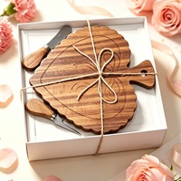 Bamboe kaasplank mes vork set met kantversiering, vaatwasserbestendig - Moederdag/Valentijnsdag cadeaudoos voor het snijden van fruit en groenten