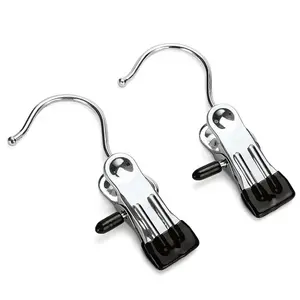 Metal Clip Hook PVC Coated Nonslip Tranceless Chrome Hook Hanger for Hanging Socks Clothes