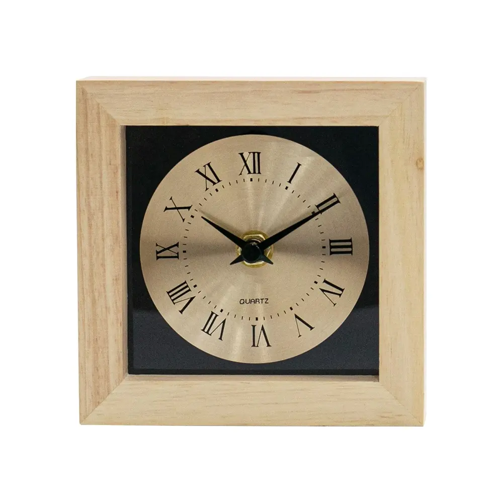 2024 newly 5inch square real wood metal quartz wall clock ET5304