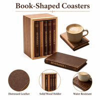 Ensemble de 5 sous-verres vintage en bois style livre avec support pour boissons, décoration de bar à domicile et de cuisine