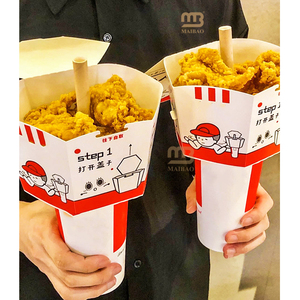 2 in 1 tazza di succo e patatine fritte da asporto monouso Freyo torre Snack tazza di carta fritto di pollo Boba tazza di tè con vassoio - Product Image 2