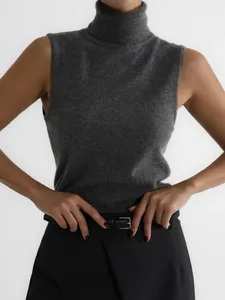 Blubelle mujer moda Slim Fit otoño cuello alto pulóver Casual nuevo Color sólido tejido tela sin mangas moda camisola - Product Image 5