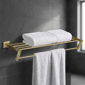 Toallero Doble de Latón Moderno, Montado en la Pared, con Estante Organizador para Baño, 2 Barras - Product Image 4