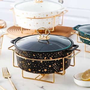 Nordic Star and Moon Gold Ceramic Soup Pot with Two Ears on an Iron Frame and Candle Holder - Product Image 4