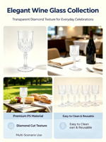 Gobelet à vin en plastique transparent de 220 ml (7,44 oz) en forme de diamant, portable et traditionnel, pour les fêtes, qualité alimentaire