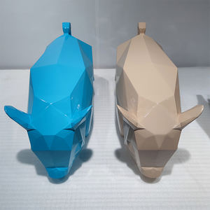 幾何学的豚等身大動物彫刻像ゴールドブルー装飾北欧樹脂工芸モールレストラン装飾 - Product Image 3