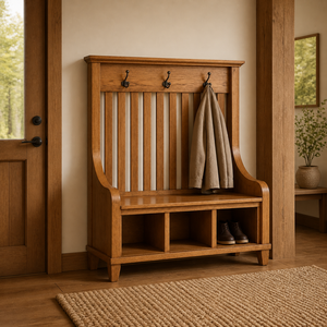 Porte-manteau et rangement à chaussures pour salon, style vietnamien, avec banc et espace de rangement pour chaussures, vente en gros - Product Image 3