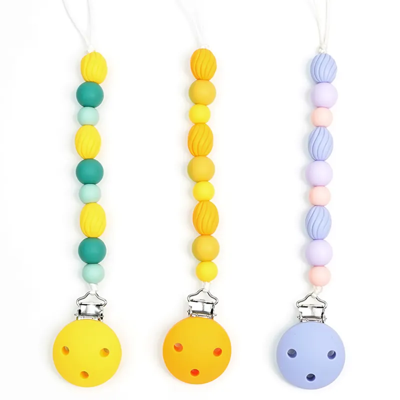 Wooden Silicone Teether Bpa Free Pacifier Clip Beads Silicone Pacifier Holder Dummy Baby Pacifier Clip