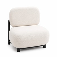 Fauteuil simple en sherpa, structure en bois d'hévéa, style moderne crème, pour salon et balcon, vente en gros, livraison directe