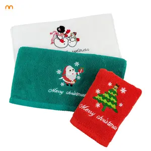 Hot Sell Popular Design Custom Embroidery Logo Cotton Merry Christmas Gift Towels