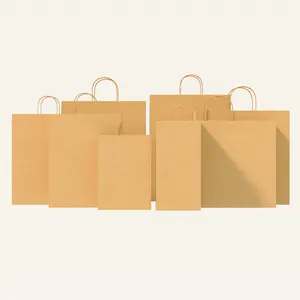 Großhandel Kleidung auf Lager Kraft Papiertüte mit Griff Günstiger Preis zum Mitnehmen Einkaufstasche Akzeptieren Sie benutzer definierte Druck
