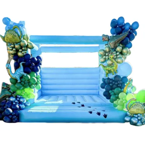China Wholesale Commercial Use Wedding Inflatable Blue Wedding Bounce House Pastel Blue Jumping Bouncy Castle For Family Party