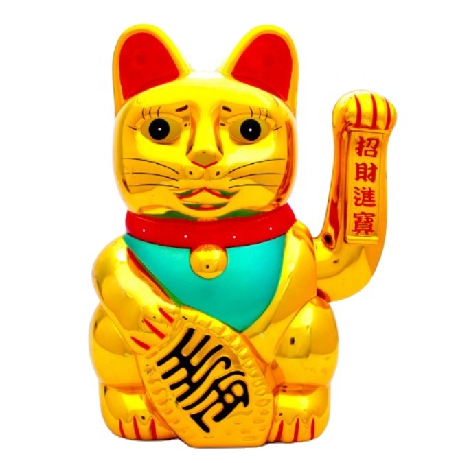 Пластиковая батарейка, золотой машущий рукой, прямая оптовая продажа, Заводская дешевая цена, керамический японский стиль, золотые Манеки Neko, счастливый кот