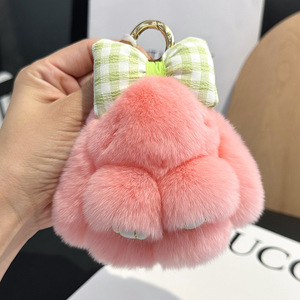 Nhỏ 12cm dễ thương Rex Thỏ lông Kawaii Bow Bunny <span class=keywords><strong>Keychain</strong></span> Mặt dây chuyền Túi ba lô Ví quyến rũ Fluffy Bunny thỏ Pom Pom Móc chìa khóa - Product Image 2